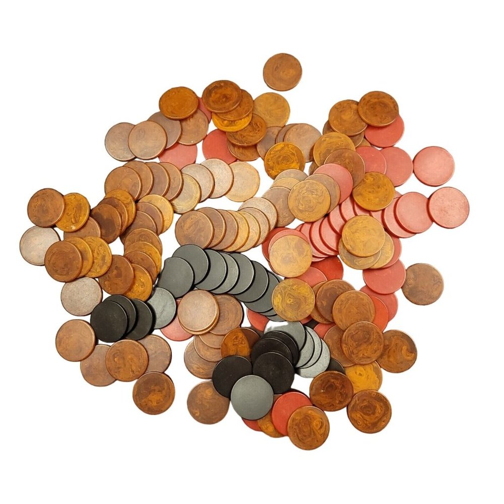Vintage Bakelite Marbled Poker Chip set Red, Black And‎ Butterscotch Total 156